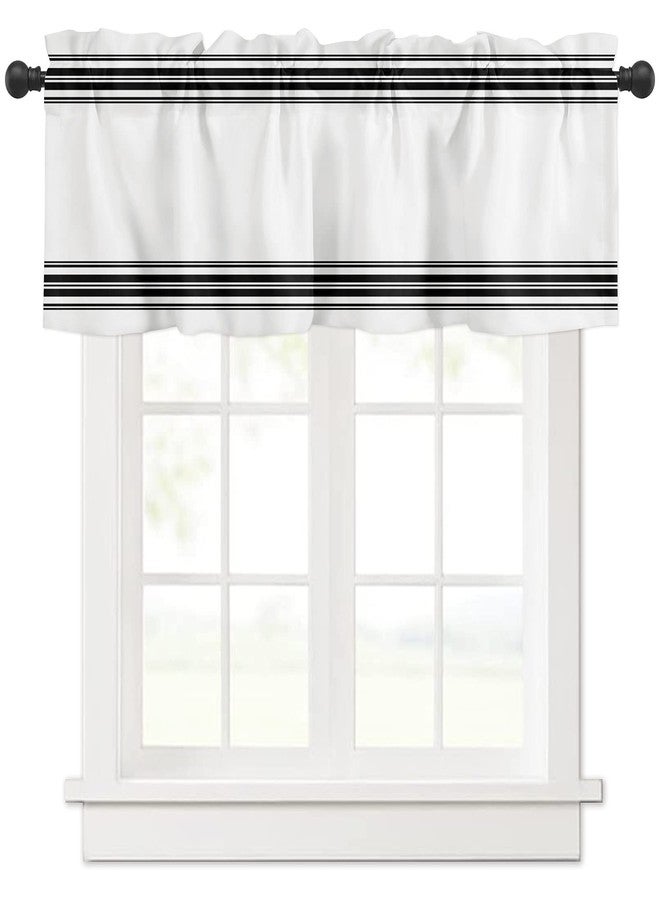 ALAGEO Windows Valances Curtain Black Ticking Vertically Stripe Kitchen Valances Rod Pocket Simple Style White Window Treatment Short Topper Curtains for Kitchen Bathroom Living Room 1 Panel,54 by 18 inches - Image 1